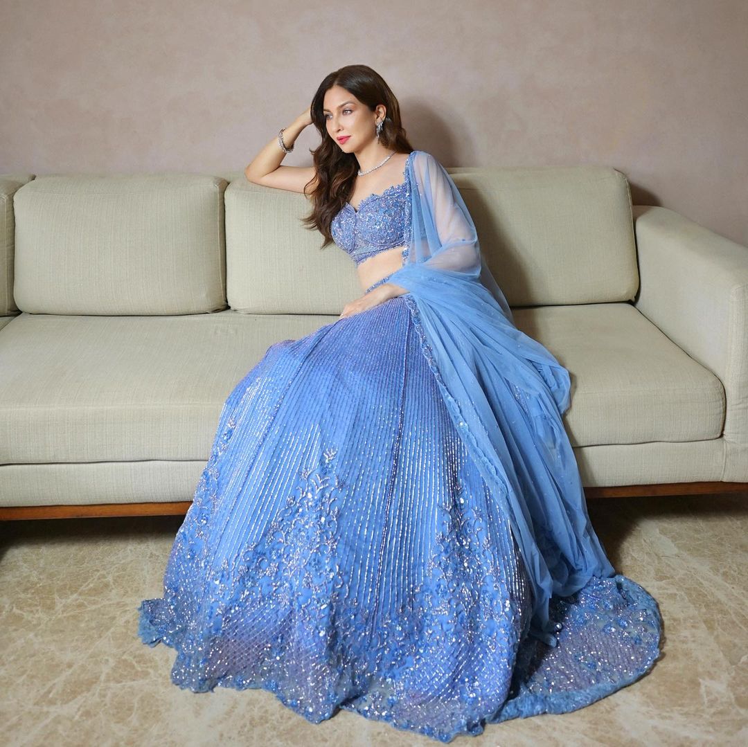 Bollywood Actress Saumya Tandon in Blue Lehenga Choli